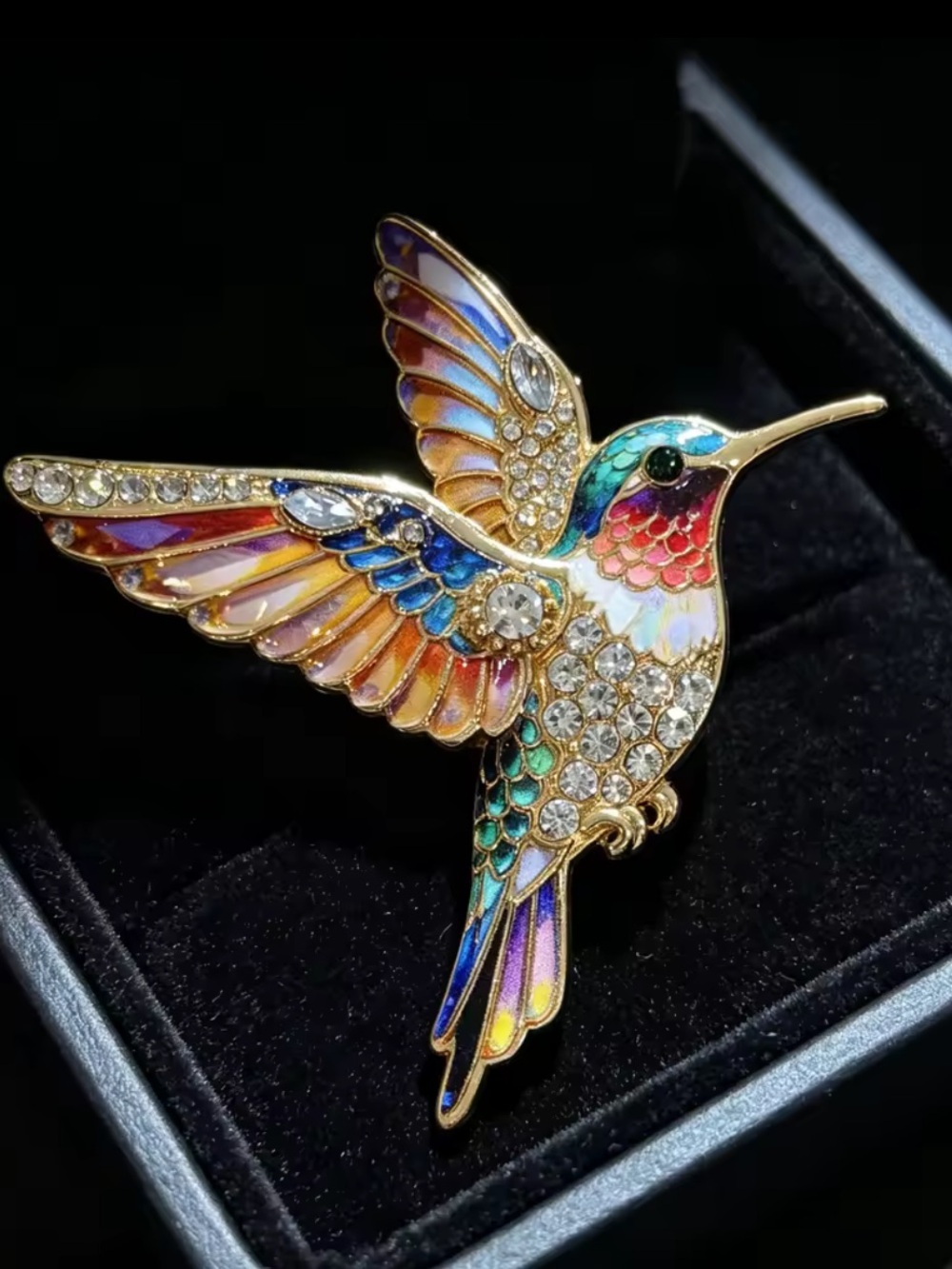Anthropologie Multicolor Enamel & Crystal Hummingbird Pin